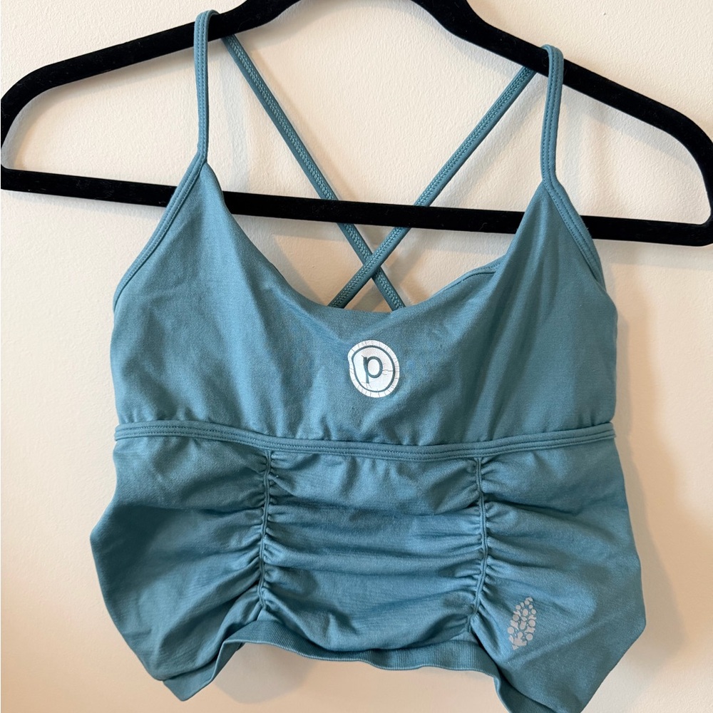 FP Movement by Free People On the Rise Teal Strappy Sports Bra x Pure Barre